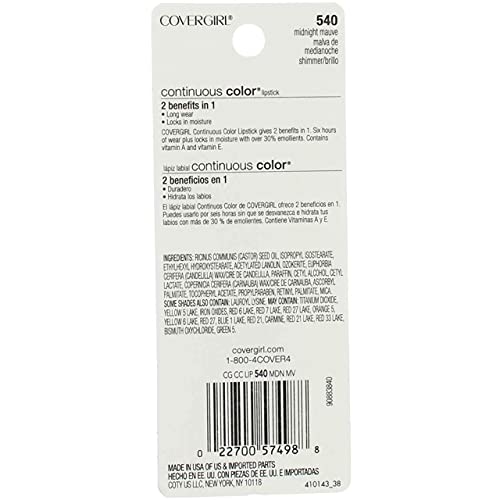 COVERGIRL Continuous Color Lipstick Midnight Mauve 540, .13 oz (packaging may vary) - image 6