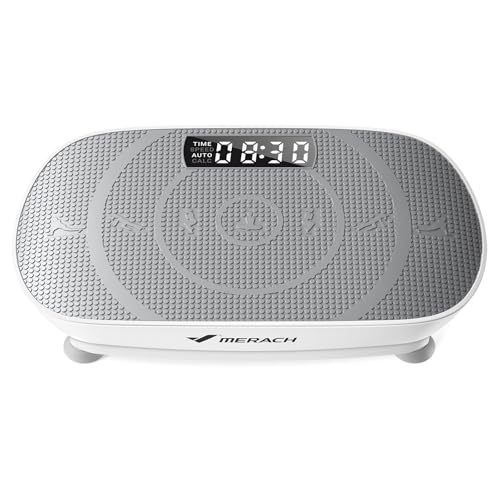 MERACH Vibrationsplatte, Leise und Kompakte Vibrationsplatte für Körperformung und Entspannung mit Komfortabler Silikonpad, LED-Display und Fernbedienung (Grau)