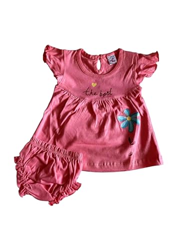 Image of Baby Girls Frock Dress with Bloomer Set | Short Sleeve Polka Dot Inner Layer & Bow Detail Special for 0-6 Months