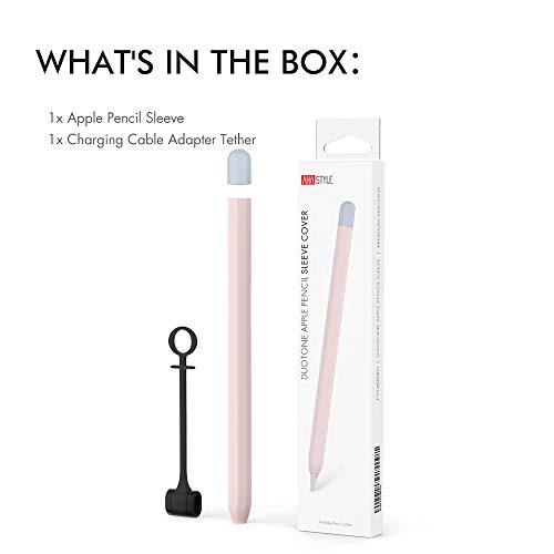 Image of AhaStyle Duotone Case Cover Silicone Sleeve Skin [ Added Cable Adapter Tether Kit] Compatible with Apple Pencil 1st Generation (Pink)