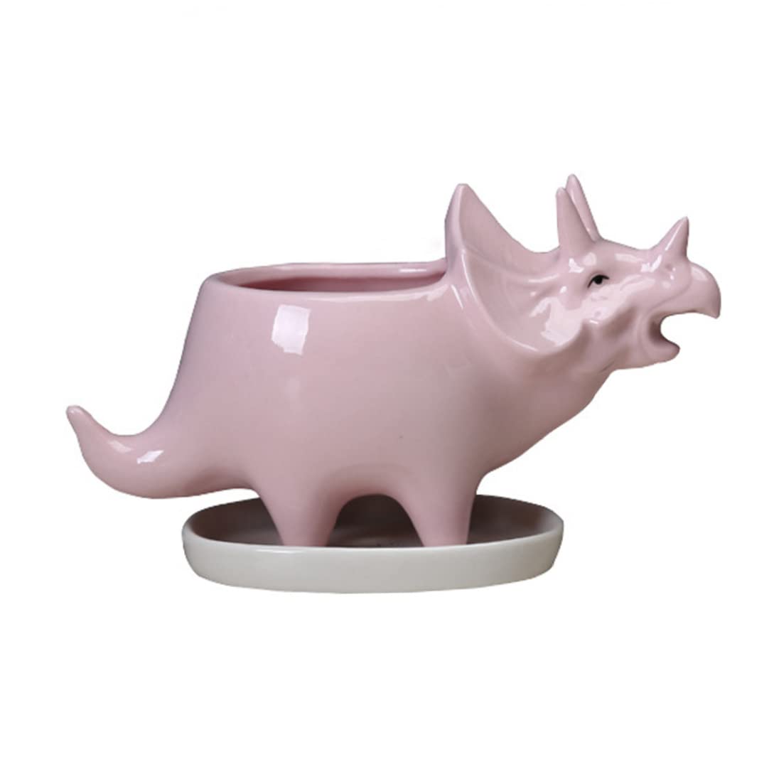 Style2 Pots For Plants, Succulent Plant Pots Dinosaur Planter Holder With Tray Cute Ceramic Triceratops Animal Flower Cactus