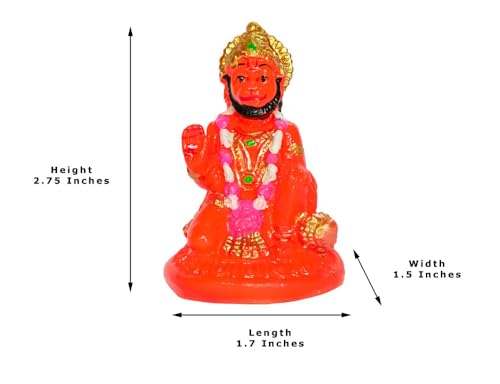 Estatua de Lord Hanuman en postura sentada color naranja miniatura 2