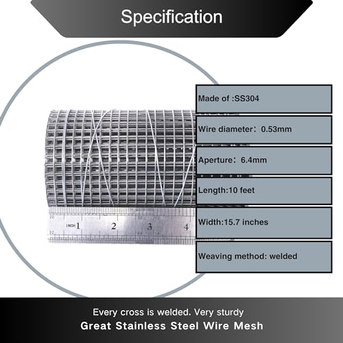 Vonoso 1/4 INCH HARDWARE CLOTH Stainless Steel 304 Welded Wire Mesh-15.7 Inches X 10 Feet 1/4 Inch Hardware Cloth thumb #4