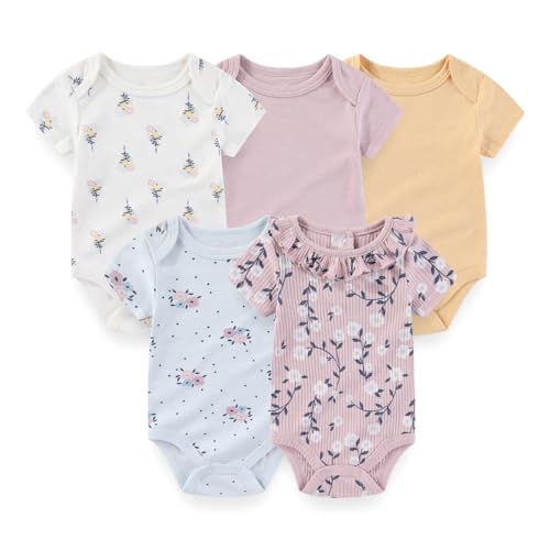 Baby Boy Girl Bodysuit 5 Pack Cotton Short Sleeve Romper Soft Baby Clothes Outfit 0-12 Month