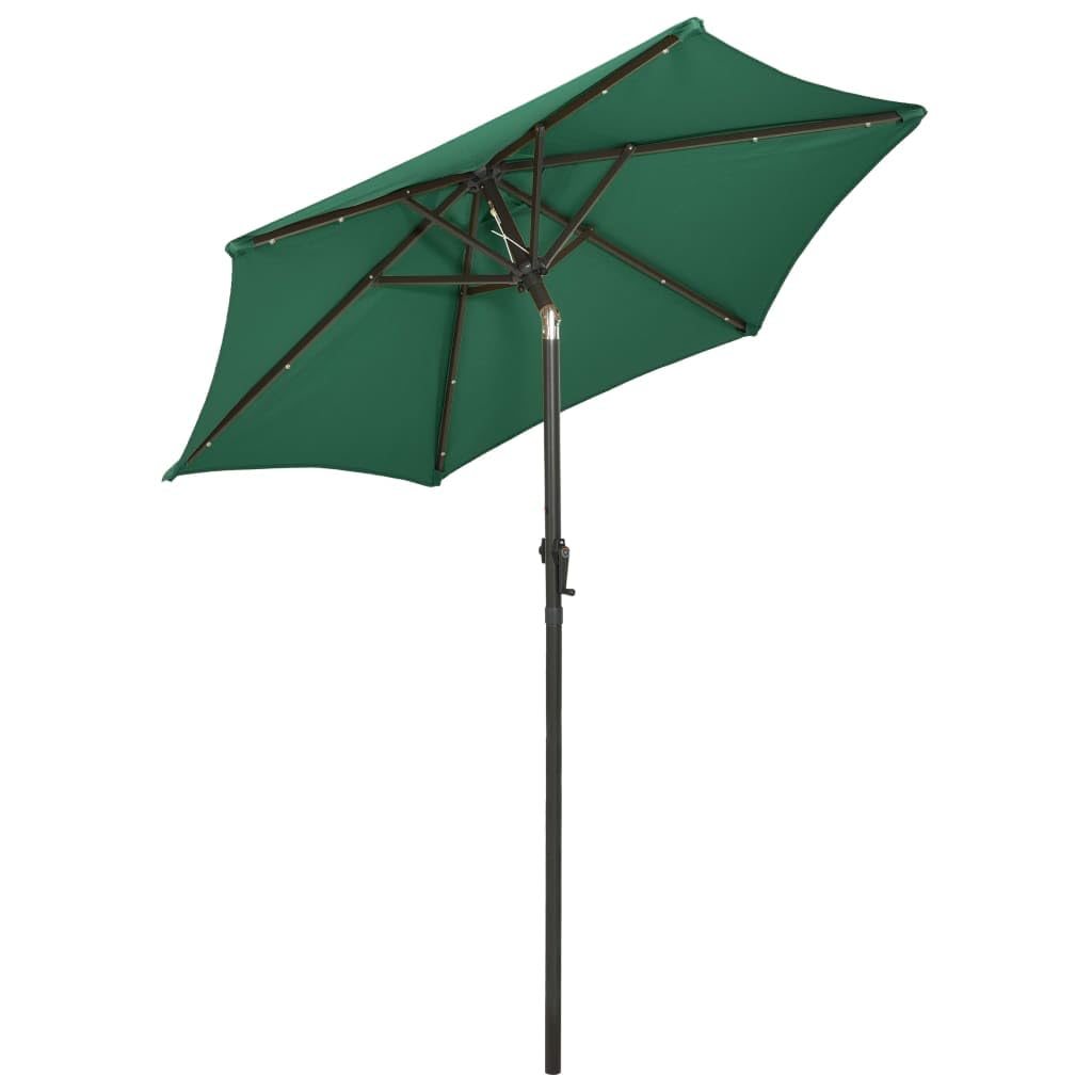 Sombrilla de Jardín con 12 LED y Diseño Inclinable, Impermeable y con Protección UV, Plegable y Portátil para Terraza, Patio o Jardín, Poste de Aluminio y 6 Varillas