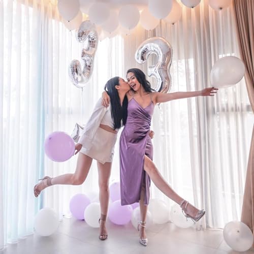 Image of Silver 3 Balloon, Number Balloons 40 Inch, 3rd Birthday Decorations, Men Women Silver Party Supplies for Party Decorations, Number 3 Balloon
