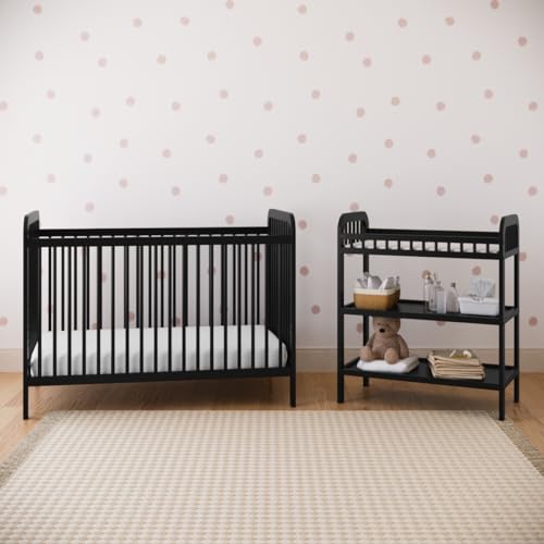 Image of Storkcraft Pasadena Changing Table with Water-Resistant Changing Pad (Black) - GREENGUARD Gold Certified, Includes Bonus Water-Resistant Changing Pad with Safety Strap, 2 Open Shelves