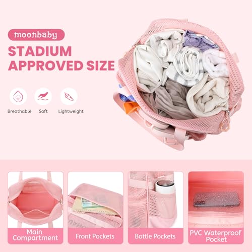 Image of MOONBABY Mesh Beach Tote Bag for Stadium Events 12x6x12 Net Purse Bag for Women with Detachable Long Strap for Work, Sports