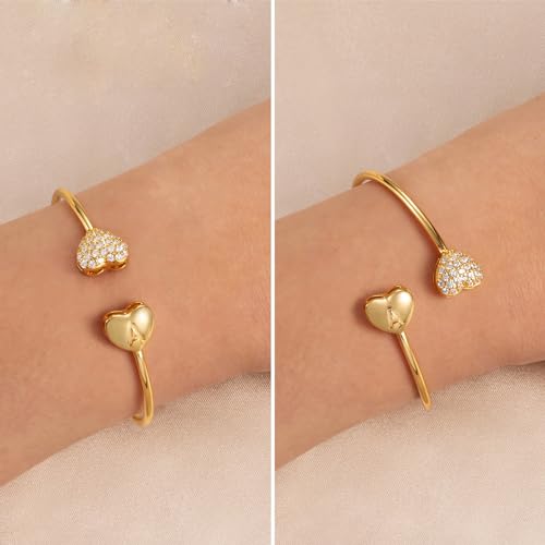 Image of SELOVO Letter Bracelet Women Initial Bracelets 2 Heart Bracelets for Women