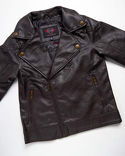 URBAN REPUBLIC Boy's Faux Leather Motorcycle Biker Jacket (14-16, Dark Brown Moto)