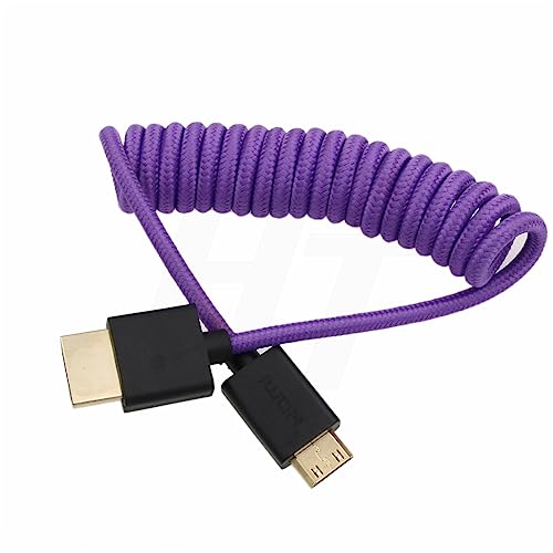 HangTon 8K 4K 60p Mini HDMI to HDMI 2.1 Braided Coiled Cable for Nikon Z5 Z7 D750 Sony CX7 SR7E Canon EOS R RP 5DIV ATOMOS Ninja V Portkeys Video Assist Monitor Type A C - Image 2