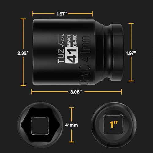 Image of 1 Inch Drive 41mm Deep Metric Impact Socket,CR-MO,6 Point Radius Corner Design,Square Chamfered Opening,Axle Nut Impact Grade Socket for Easy Removal