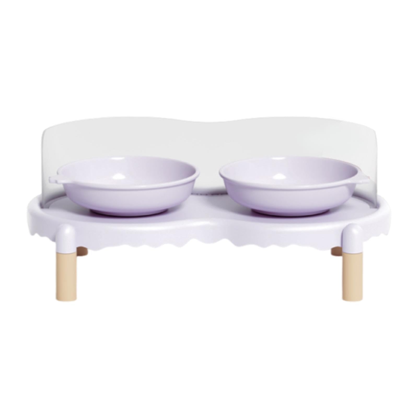 Gamelles surélevées pour Chats, Ensemble de Gamelles pour Animaux de Compagnie avec Protection Anti-éclaboussures, Support Antidérapant, en Céramique, Violet
