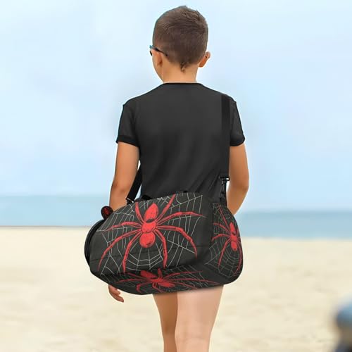 Duffle Bag for Boys or Girls with Shoes Compartment, Red Spider Hanging Sports Travel Bag Overnight4