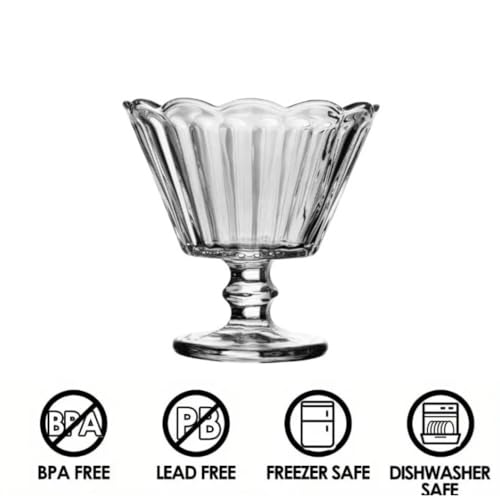 Image of Glassbunny Glass Footed Ice Cream Bowl Set of 6 Small Ice Cream Cups Clear Glass Dessert Serving Bowls Dishes for Desserts, Milkshake, Fruit and Pudding 170ml