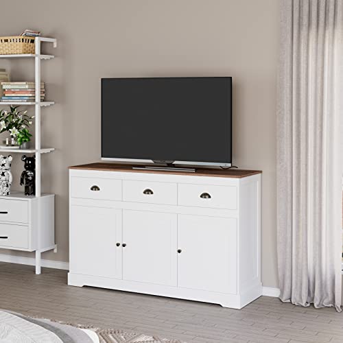 Keyluv KLV-PB-007 White Buffet Cabinet Storage Sideboard Farmhouse Server Bar Wine Cabinet thumb #7