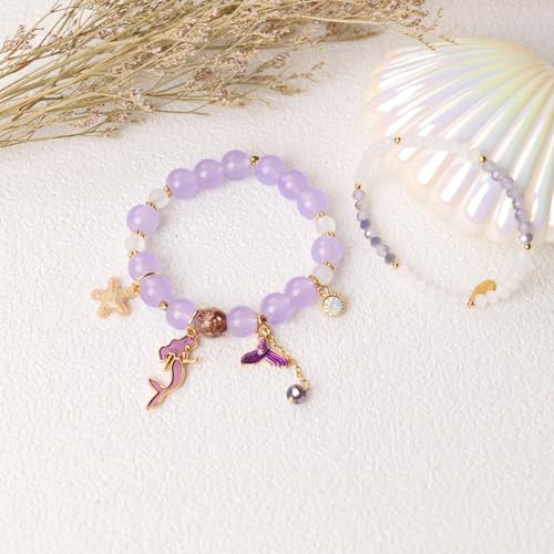 2 Pcs Mermaid Bracelets Set Beaded Mermaid Charm Bracelets Mermaid Gifts for Her4