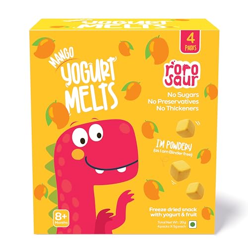 Image of Rorosaur Baby Snacks - Melts with Yogurt and Fruit & Veggie for 7+ Months | 4 packs of Mango Melts | Finger Food for Toddlers | No Sugars, No Preservatives, No Binders | 5g each