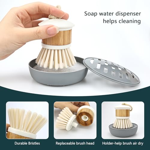 Image of Bamboo Scrub Wooden Dish Brush - Bamboo Dish Brush,Bamboo Scrubber for Dishes, Palm Brush Dish Scrubber for Cleaning Dishes, Kitchen Utensils etc.