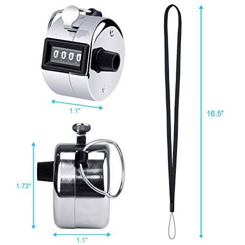 Menoly 2 Pack Hand Tally Counter, Pitch Counter Clicker 4 Digit Display Metal Manual Mechanical Counter Clicker With Finger Ring For Sport Stadium Coach Referees School Event-Silver #TOP1