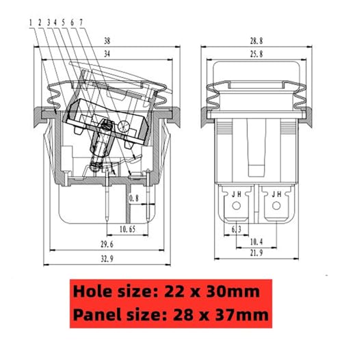 Interruptor basculante 6 pines con LED de 250V para panel eléctrico 6