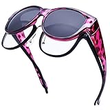 Br’Guras Oversized Polarized Fit over Sunglasses Over Prescription Glasses for Men and Women (Purple leopard, Black)
