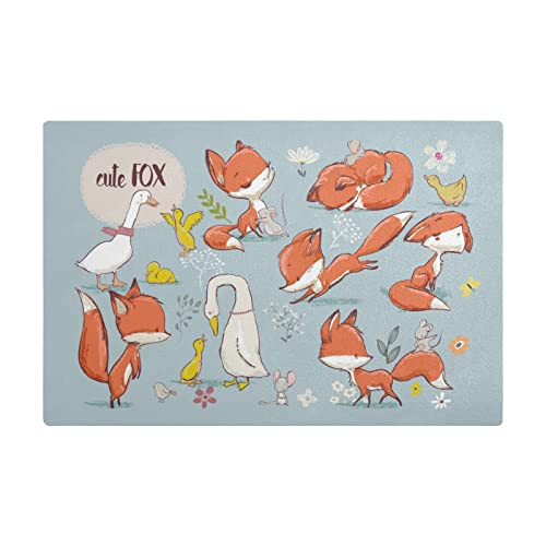 Alfombrilla Escurreplatos 41X46CM, Lindos Zorros Y Patos Blancos, Pájaros De Granja, Ratón sobre Azul Drying Mat Estera Fregadero Secado Rápido Absorbente Alfombrilla De Secado De Platos