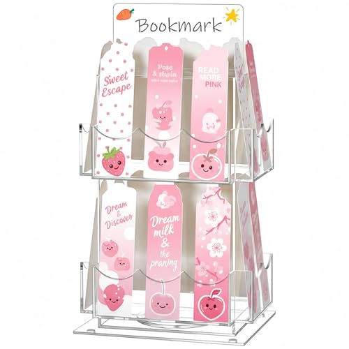 Marsui 2 Tier Acrylic Rotating Bookmark Display Stand, 14.4 x 7.8 x 6.3 Inch 4 Sided Bookmark Sticker Holder, 360° Rotating No Assembly Required for Vendors, Retail, Showcase, Trade Show