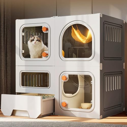 猫 ケージ 2段式猫ケージ 室内猫囲い キャットケージ 猫用パティオ ゲージ 猫 取り外し可能 透明ドア付き猫用トイレ付き 1〜2匹の猫用の大きな運動場 ゲージ 猫 ハリネズミ チンチラ フェレット ウサギ ニワトリ(Black)