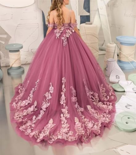Girls Pageant Dress Off Shoulder Lace Appliques Flower Girl Dresses for Wedding Tulle Long Prom Ball Gown for Kids3