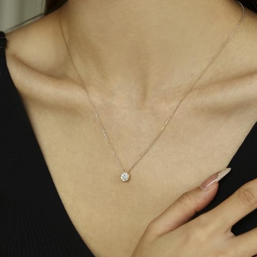 AGVANA Ray of Light 0.5-1 Ct Bezel Setting Round Solitaire Lab-Grown Diamond Pendant Necklace in 14K Solid Gold (D-E Color, VS Clarity) Fine Jewelry Promise Anniversary Birthday Gifts for Women2
