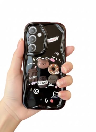 Image of for Samsung Galaxy A55 5G 3D Cartoon Cute Hunny Coffee Bear and Donut Soft Case with Soft Silicone Design Drop Protection Case for Women Girls Back Cover for Samsung Galaxy A55 5G (Black)