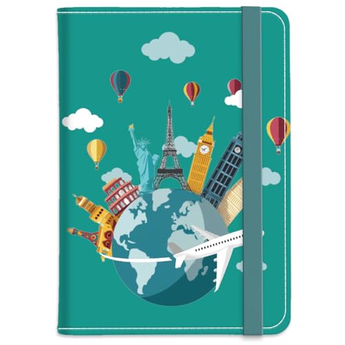 CRAFTYMELODY PU Leather Passport Holder Cover 5.9×4.3 Inch with Credit Card Slot and Boarding Pass Slot Combo Blocking Passport Holder Wallet Cover Case for Travel Boarding Essentials (Landmarks)