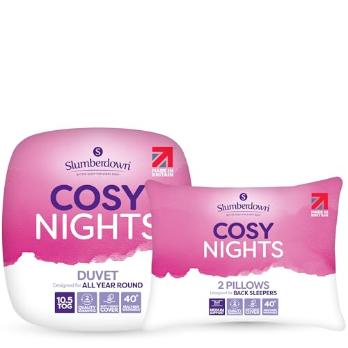 Slumberdown Cosy Nights Double Duvet 10.5 Tog & 2 Pillows - Breathable & Soft All Year-Round Double Quilt for Summer Autumn & Winter | UK-Made Non-Allergenic & Washable (200 x 200cm)