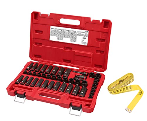 Milwaukee SHOCKWAVE Impact Duty 3/8 in. Drive SAE and Metric 6 Point Impact Socket Set (43-Piece) + Accessory, Black, Red