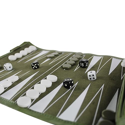 Green Travel Roll Up Backgammon Set 13 Inch, 13" - Image 4