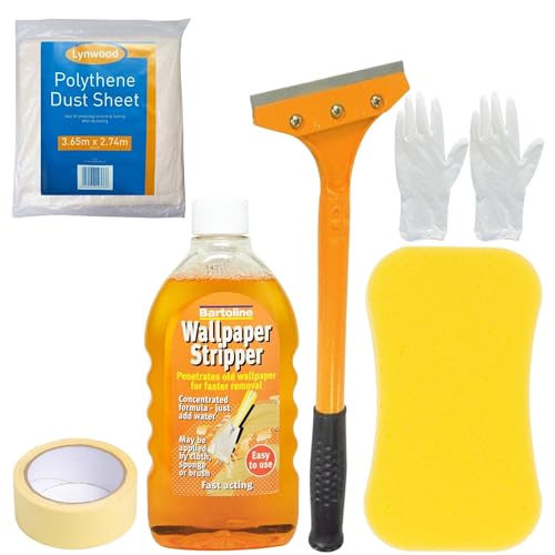 Wallpaper Stripper Set - Bundle with Heavy Duty Wallpaper Remover, Wallpaper Stripper, Large Sponge, Dust Sheet, Masking Tape and Gloves - Suitable for All Types of Wallpaper Removal