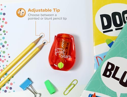 Image of Bostitch Office Twist-n-Sharp Pencil Sharpener, for Kids & Colored Pencils, Assorted Colors (PS1-RED-EC)