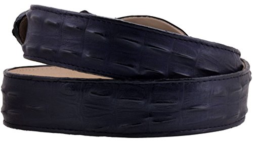 El Presidente Mens Denim Blue Cowboy Belt Crocodile Tail Print Leather Belt Round Buckle3