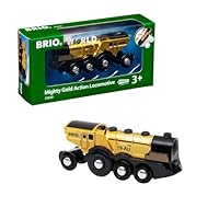 BRIO World 33630 – Mighty Gold Action Locomotive for Kids Age 3+ – Wooden Train Engine Toy & Railway Set Accessory