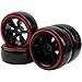 HIRCQOO 1/10 RC Drift Car Tires Hard Plastic Tyre & 12mm Hex Hub Wheel Rims 6 Spoke Compatible with Traxxas HSP Tamiya Kyosho HPI Redcat Racing MST 1/10 On-Road RC Drift Drifting Car (Red2)