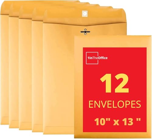 1InTheOffice Envelopes de fecho 25,5 x 33,5 cm, envelopes de fecho marrom, adesivos de catálogo de a