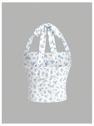 Milumia Girl's Ditsy Floral Halter Top Sleeveless Backless Slim Fitted Tank Tops2