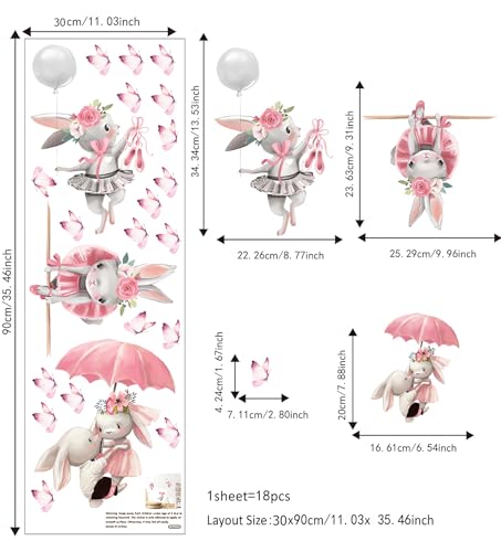 Vinilo Decorativo Rosa Conejo Mariposa Para Pared miniatura 3