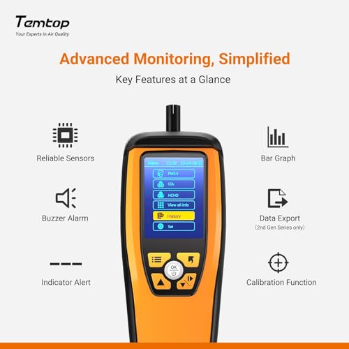 Temtop Advanced Air Quality Monitor for CO2, PM2.5, PM10, with Audio Alarm, Temp & Humidity Insights, Plus Data Export for in-depth Analysis, M2000C 2ND - Thumbnail 4