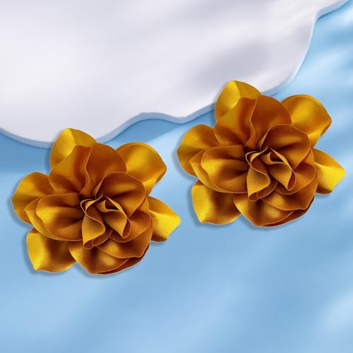 Image of 2Pcs 5in Dainty Satin Fabric Flower Brooch Extra Large Rose Camellia Flower Brooches Lapel Pins for Women Wedding Party Dance Banquet Clothes Jewelry Accessories
