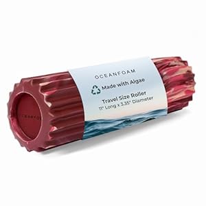 Oceanfoam Ripple Roller – Muscle Massage Foam Roller for Back Pain & Stretching – Ergonomic Wave Textured – Yoga, Athletics, & Wellness – Compact – 11″ x 3.35″ – Maroon, Blush & Hot Pink Marbled