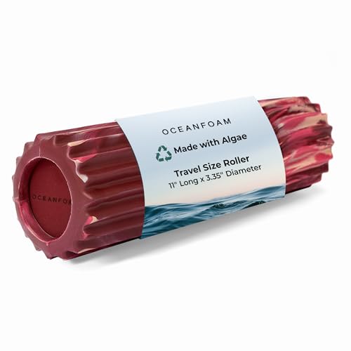 Oceanfoam Ripple Roller - Muscle Massage Foam Roller for Back Pain & Stretching - Ergonomic Wave Textured - Yoga, Athletics, & Wellness - Compact - 11" x 3.35" - Maroon, Blush & Hot Pink Marbled