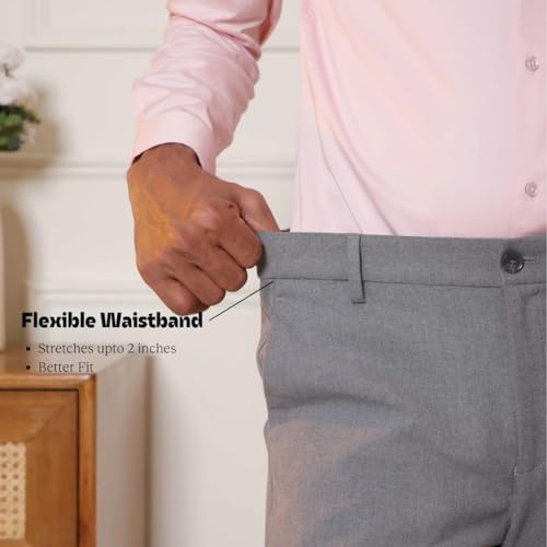 Image of SUBTRACT Slim-Fit Stretchable Lycra Formal Pants for Men with Flexible Waistband | Stylish Men's Wear Trousers for Office or Party |Dress Trouser Pant