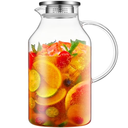 Image of Bivvclaz 3 Liter 101 oz Glass Pitcher with Lid and Handle, Glass Water Pitcher for Fridge, Glass Carafe for Hot/Cold Water, Iced Tea Pitcher, Large Jug for Coffee, Juice and Homemade Beverage